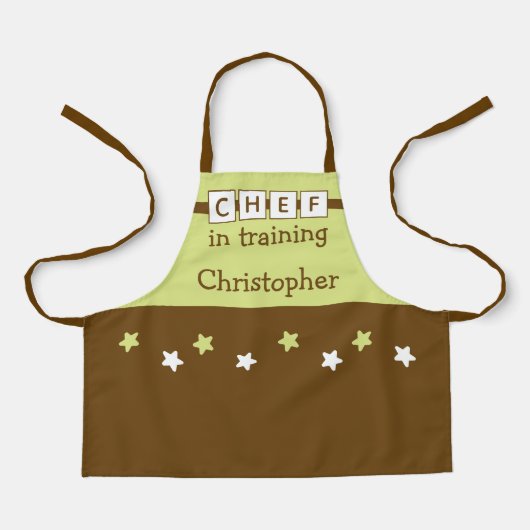Kinder-Chef nennt Sterne grün braun Schürze (Vorderseite)