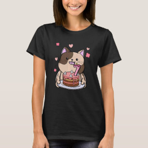 Kinder Chubby Cat mit einem Geburtstagskuchen 7. J T-Shirt