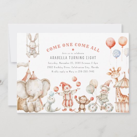 Kinder Circus ThemenGeburtstagsparty Einladung (Vorderseite)