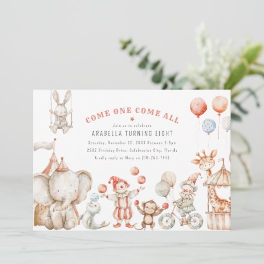 Kinder Circus ThemenGeburtstagsparty Einladung (Stehend Vorderseite)