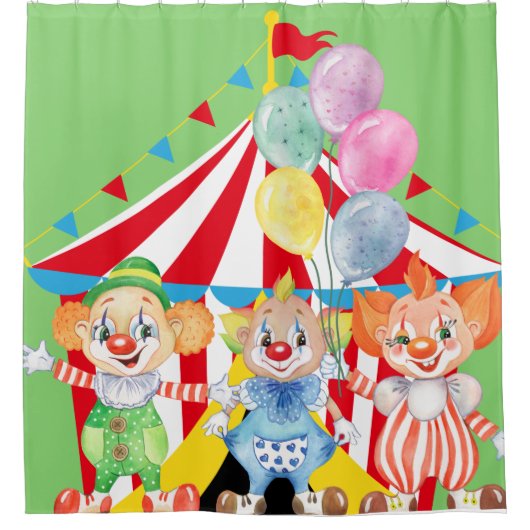 Kinder Clowns auf grünem Duschvorhang (Vorderseite)