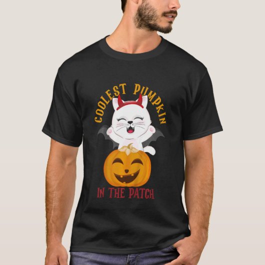 Kinder Cooler Kürbis in die Patchkatze Mädchen Jun T-Shirt (Vorderseite)