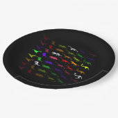 Kinder cooler Regenbogen bunt niedlicher Dinosauri Pappteller (Schrägansicht)