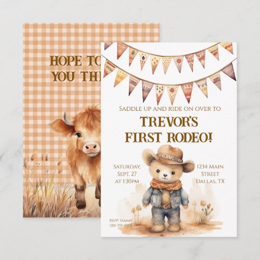 Kinder Cowboy Geburtstagsparty Einladung (Vorne/Hinten)
