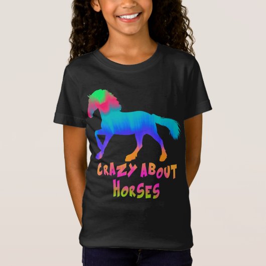 Kinder "Crazy About Horses" Tropische Krawatte Dye T-Shirt (Vorderseite)