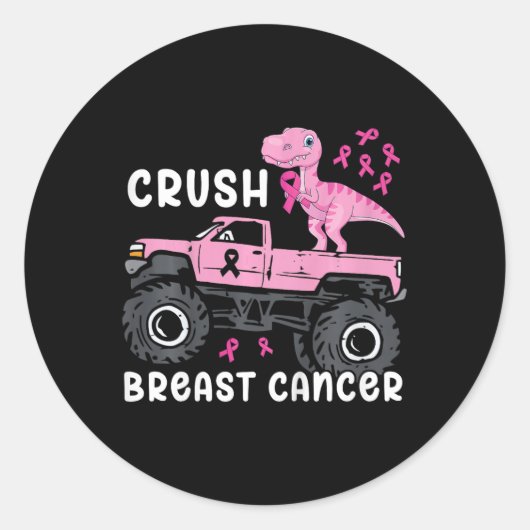 Kinder Crush Breast Cancer Monster Truck Dinosaur  Runder Aufkleber (Vorderseite)