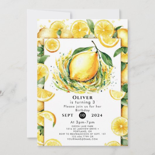 Kinder Custom Lemon Birthday Einladung (Vorderseite)