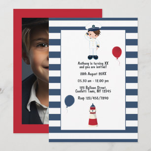Kinder Custom Nautic Sailor Geburtstagsparty Foto Einladung