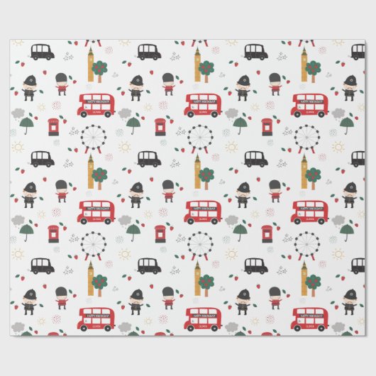 Kinder Custom Red London Bus & Clock Tower Geburts Geschenkpapier (Flach)