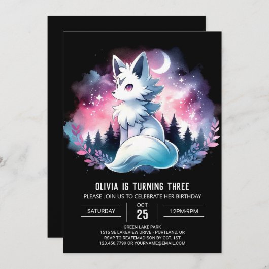 Kinder Custom Wolf Geburtstag Einladung (Vorne/Hinten)