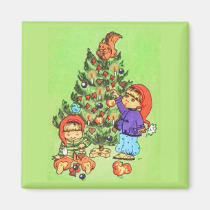 Kinder dekorieren Weihnachtsbaum Vintage Magnet