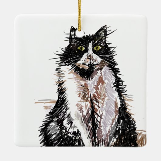 Kinder der Tuxedo-Katze, schwarz und weiß, Bezeich Keramikornament (Rückseite)