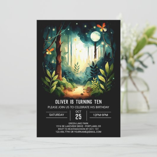 Kinder des Waldes Waldland Geburtstag Einladung (Stehend Vorderseite)