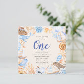 Kinder des Wasserstrands zum ersten Geburtstag Einladung (Stehend Vorderseite)