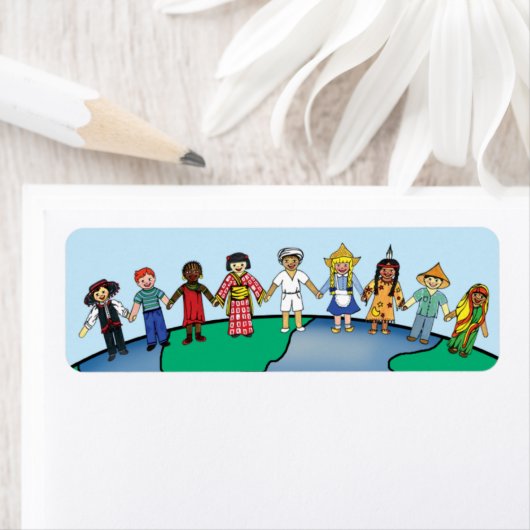 Kinder des Weltdekorationslabel (Insitu)