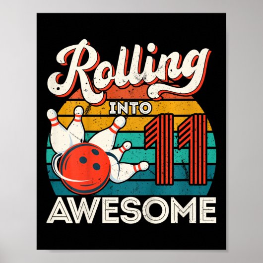Kinder, die 11 Jahre alt werden 11. Bowling Geburt Poster (Vorne)