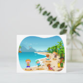 Kinder, die am Strand spielen Postkarte (Stehend Vorderseite)
