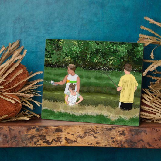 Kinder, die am Teich vor Ort fischen Fotoplatte (Seite)