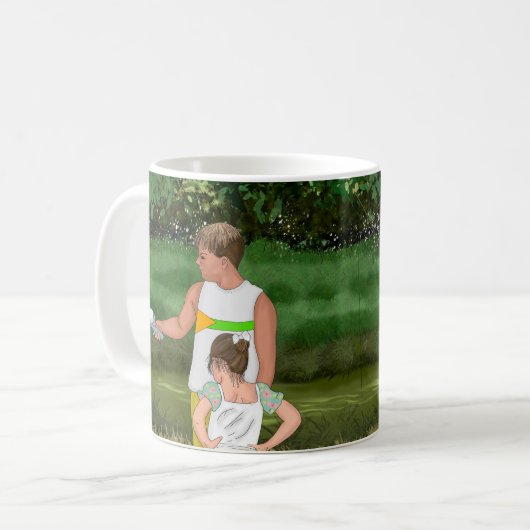 Kinder, die am Teich vor Ort fischen Kaffeetasse (Vorderseite Links)