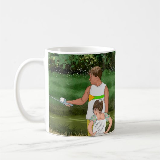Kinder, die am Teich vor Ort fischen Kaffeetasse (Links)