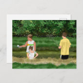 Kinder, die am Teich vor Ort fischen Postkarte (Vorne/Hinten)