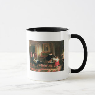 Kinder, die am Trainer und an den Pferden spielen Tasse