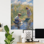 Kinder, die an einem Teich Sunlit spielen - Impres Poster (Heimbüro)
