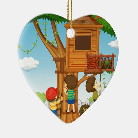 Kinder, die auf dem Baumhaus spielen Keramik Ornament (Rechts)