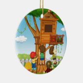 Kinder, die auf dem Baumhaus spielen Keramik Ornament (Rechts)