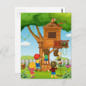 Kinder, die auf dem Baumhaus spielen Postkarte (Vorne/Hinten)