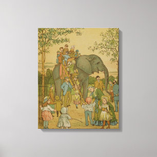 Kinder, die auf dem Elefanten reiten (Litho) Leinwanddruck
