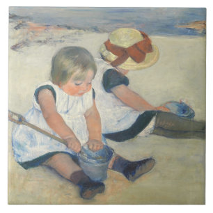 Kinder, die auf dem Strand, 1884 spielen Fliese