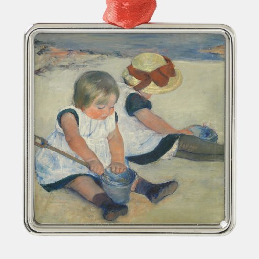 Kinder, die auf dem Strand, 1884 spielen Silbernes Ornament (Vorne)