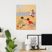 Kinder, die auf dem Strandposter spielen Poster (Heimbüro)