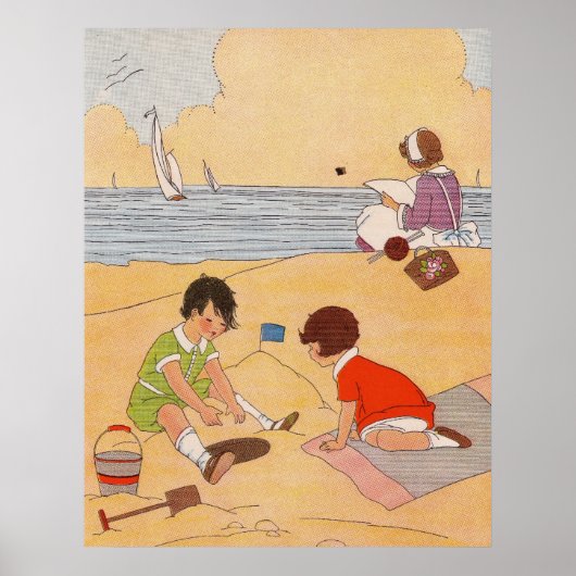 Kinder, die auf dem Strandposter spielen Poster (Vorne)
