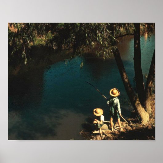 Kinder, die auf den Bayou Vintag fischen Poster (Vorne)