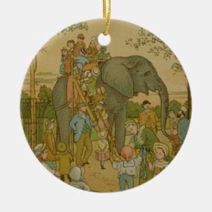 Kinder, die auf den Elefanten (litho, fahren) Keramik Ornament