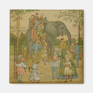 Kinder, die auf den Elefanten (litho, fahren) Magnet