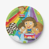 Kinder, die auf einem Rainbow-Paper-Teller rennen Pappteller (Vorderseite)