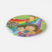 Kinder, die auf einem Rainbow-Paper-Teller rennen Pappteller (Schrägansicht)