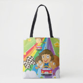 Kinder, die auf einem Rainbow Tote Bag reiten Tasche (Vorderseite)