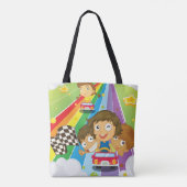 Kinder, die auf einem Rainbow Tote Bag reiten Tasche (Rückseite)