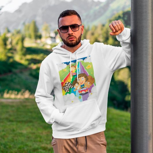 Kinder, die auf einer Regenbogenhaube reiten Hoodie