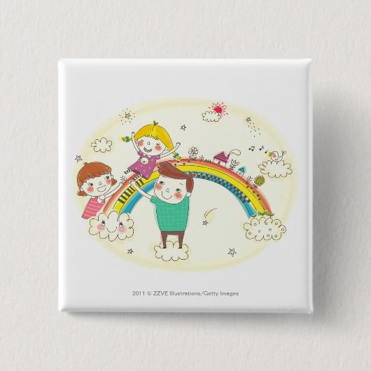 Kinder, die auf Regenbogen spielen Button (Vorderseite)