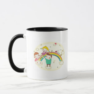 Kinder, die auf Regenbogen spielen Tasse