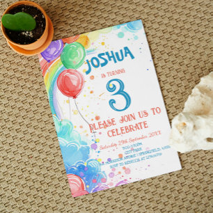 Kinder, die Balloons und Rainbow Birthday Party Ge Einladung