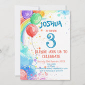 Kinder, die Balloons und Rainbow Birthday Party Ge Einladung (Vorderseite)