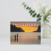 Kinder, die bei Sonnenuntergang fischen Postkarte (Stehend Vorderseite)