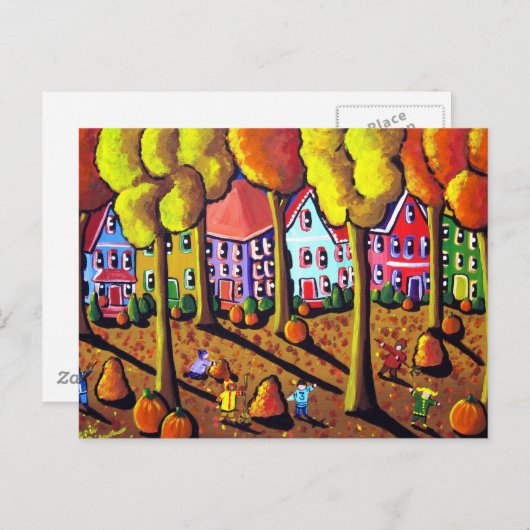 Kinder, die Blätter machen Postkarte (Vorne/Hinten)