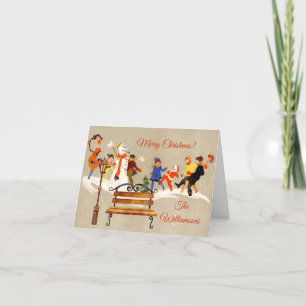 Kinder, die das charmante Art Deco Christma spiele Feiertagskarte